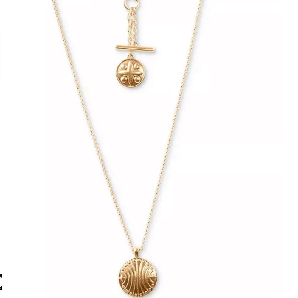 NWT LUCKY BRAND Gold-Tone Bar & Coin Charm Layered Pendant Necklace